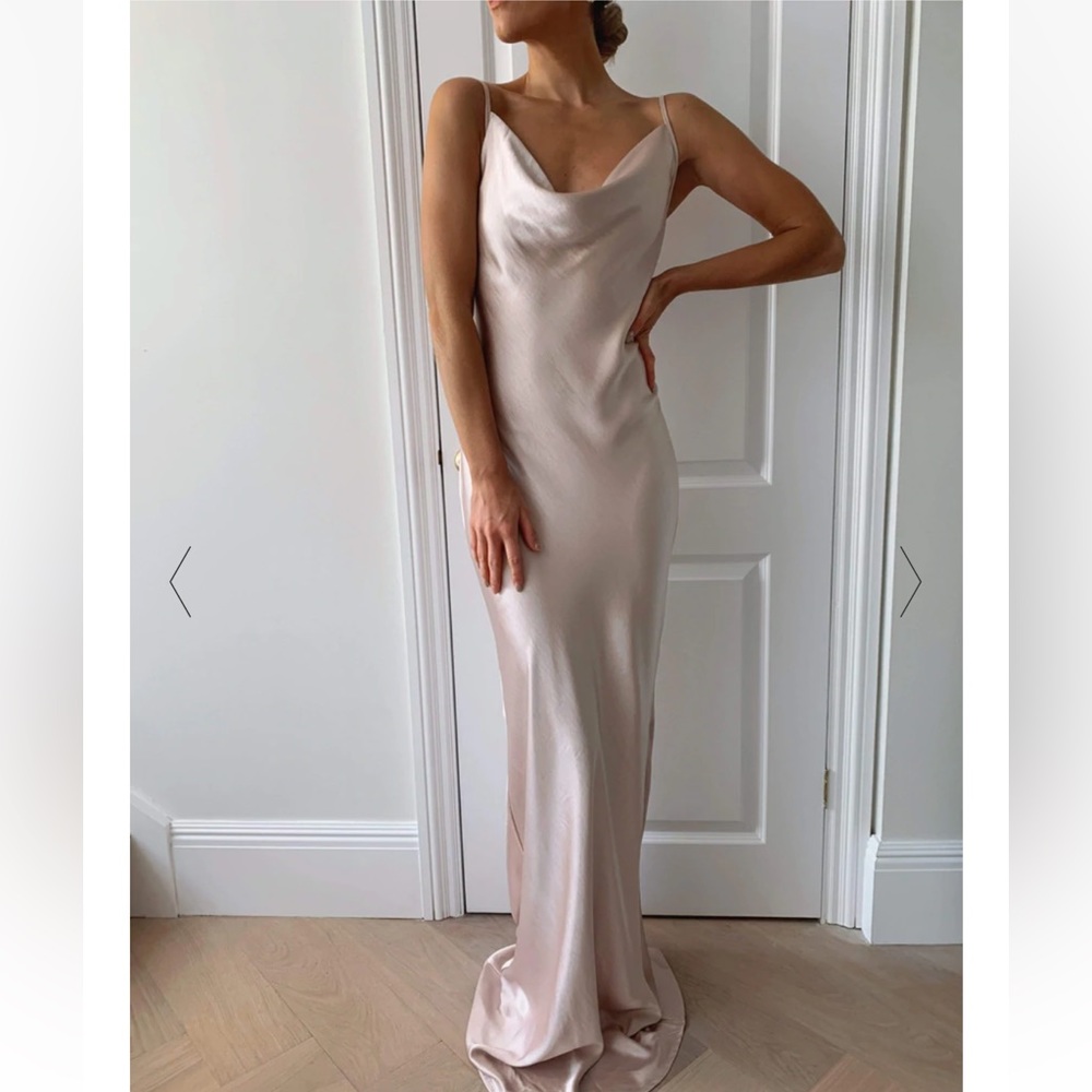Pretty Lavish Long Satin Gown in Matte Blush